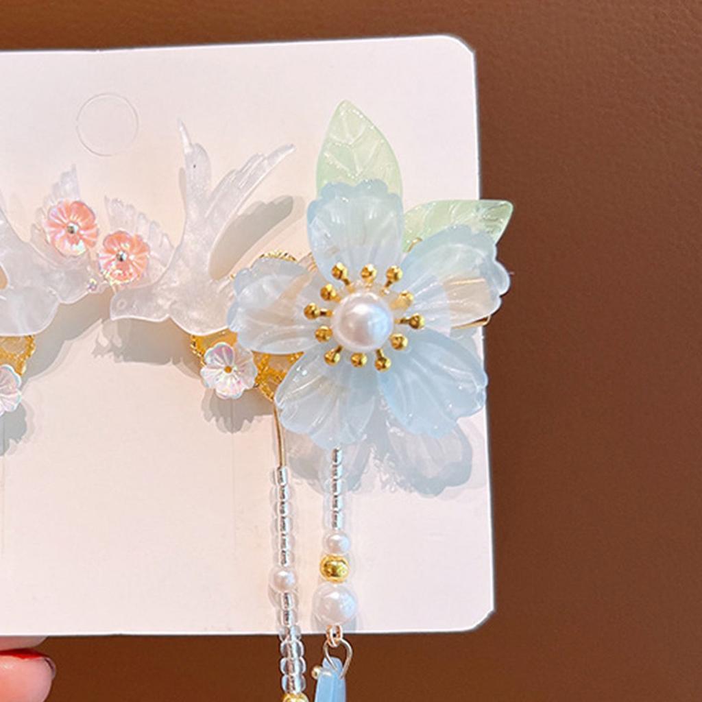 Ancient Vintage Tassel Hairpin Chinese Style Glass Colored Flower Hair Clip For Women Girls Elegant Hanfu Jewelry Hair Accessory