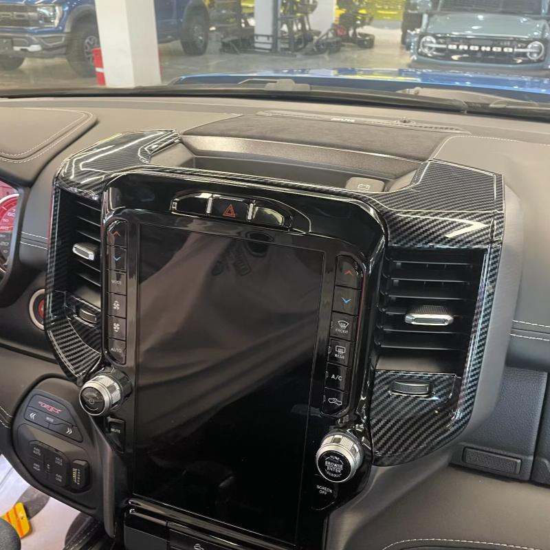 For Dodge Ram 1500 TRX 2023 2024 ABS Carbon Fiber Pattern Inner Front Dashboard Air Vent Outlet Cover Trim Decoration Frame PP2