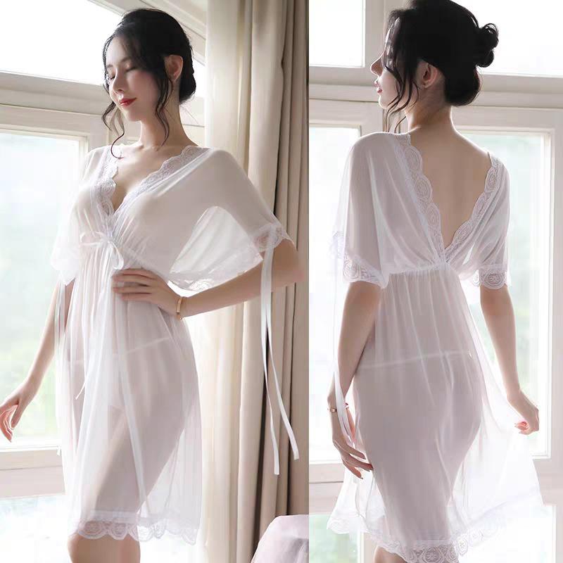Plus Size Erotic Lace Pajamas: Sheer Two-Piece Nightdress Set