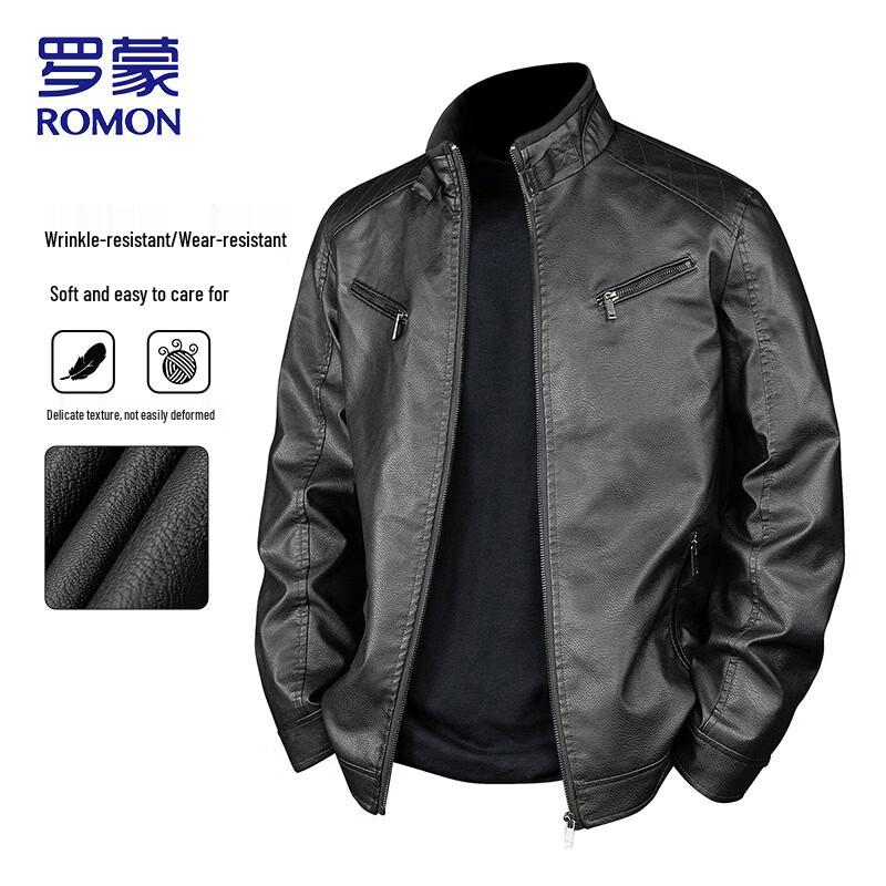 ROMON Men's Stand-Collar Faux Leather Jacket