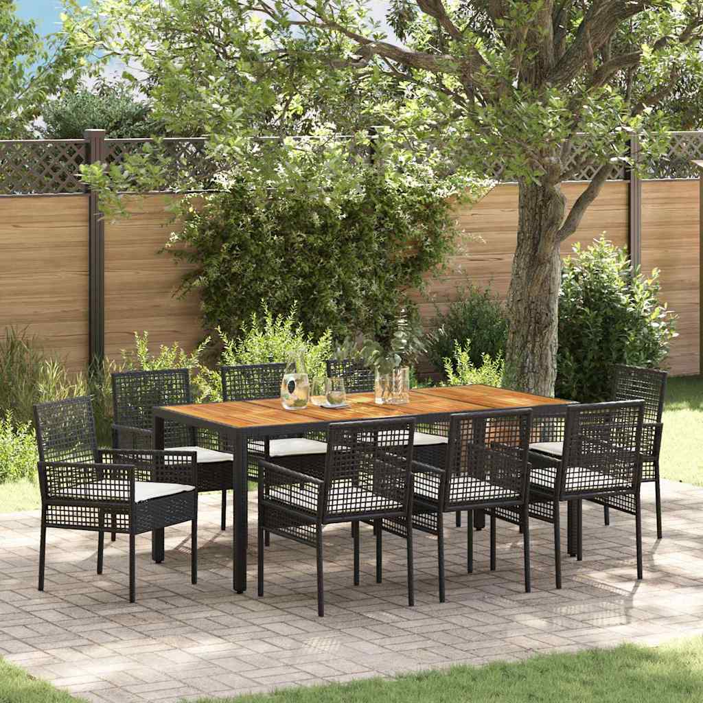 Garden Dining Set 9 pcs Black Poly Rattan