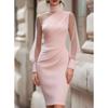 PEYWOW Women's Fashion Spring Autumn High Neck Long Sleeve Solid Color Print Casual Dresses