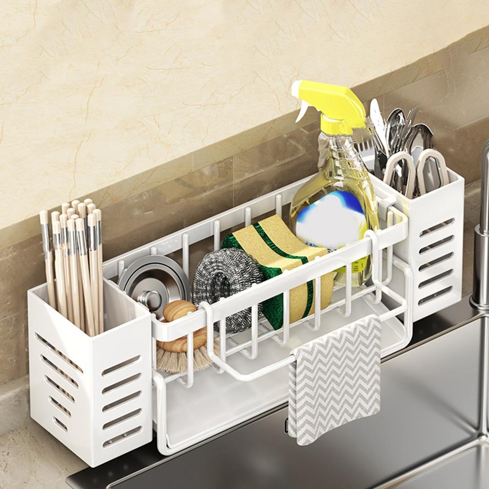 

Self-draining Kitchen Sink Drain Rack Large Capacity Sink Shelf Soap Sponge Holder Bathroom белый