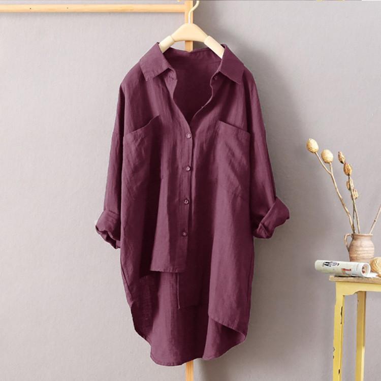 Casual Wind Solid Colour Shirt Spring and Autumn Women's Cardigan Double Pocket Long Sleeve Temperament Tops Women's Shirt