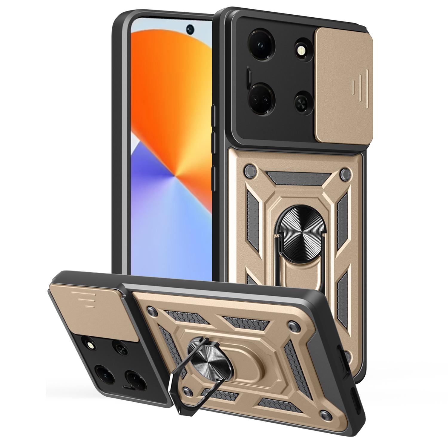 

For Infinix Note 30 5G Case with Slide Camera Lid PC+TPU Kickstand Phone Cover Gold
