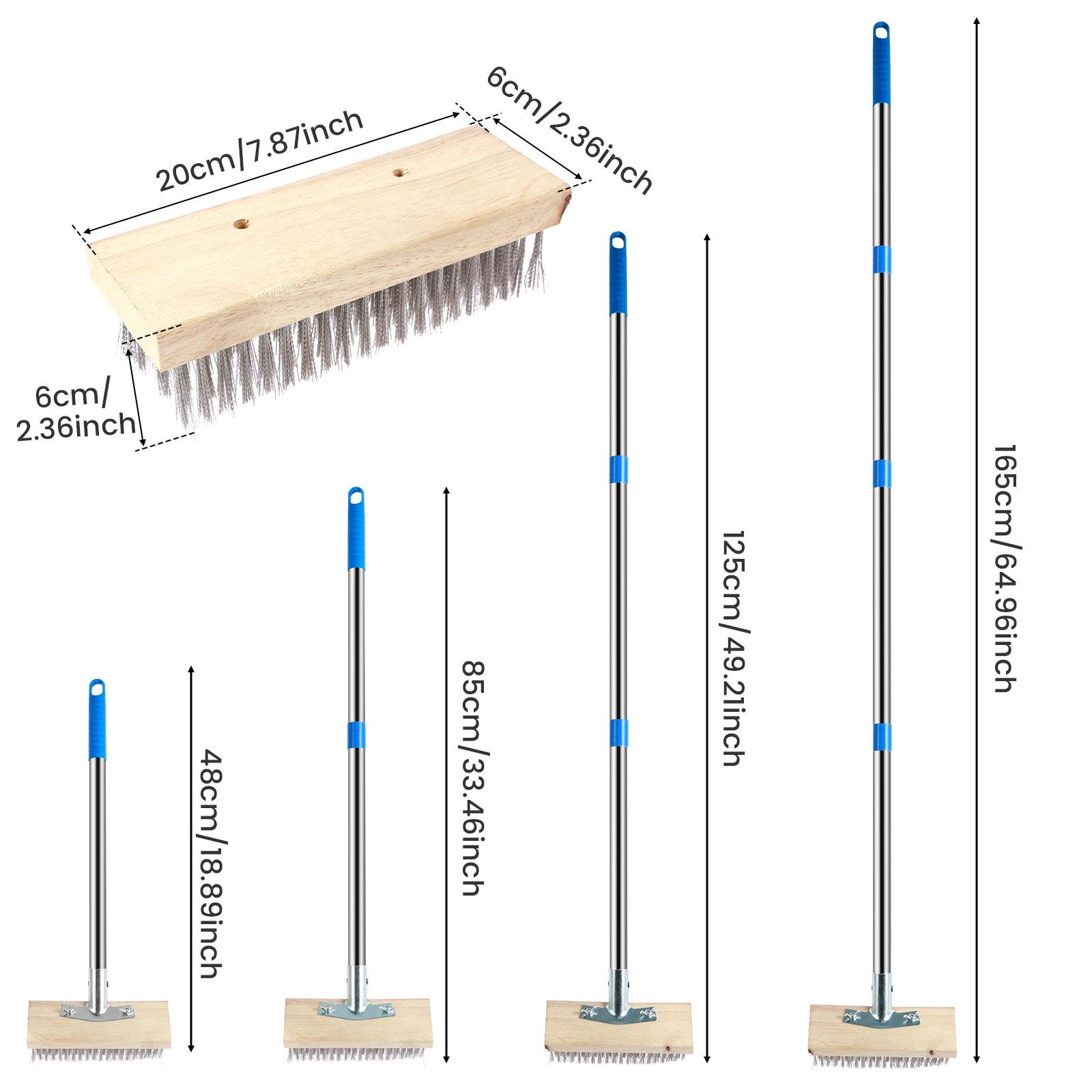 

Stiff Bristle Deck Wire Brush Stainless Steel Floor Scrubber Brush with 60 Inch Long Handle 45° Tilt Floor Clean Brush for Home 1PC