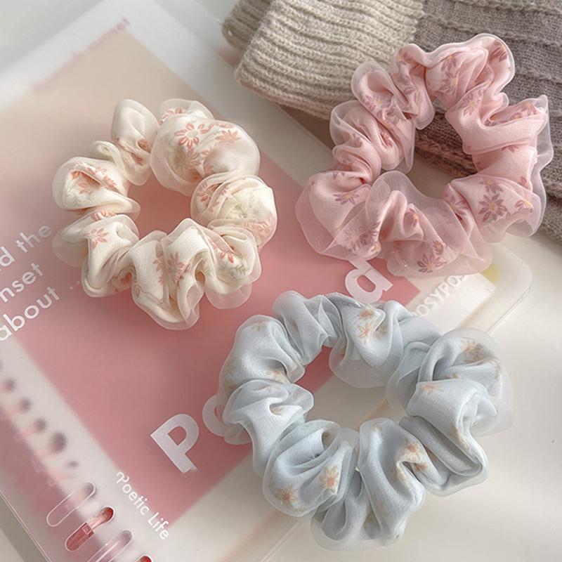 Chouchous en soie à double couche pour cheveux, chouchous surdimensionnés à fleurs pour femmes et filles, élastique pour queue de cheval en maille