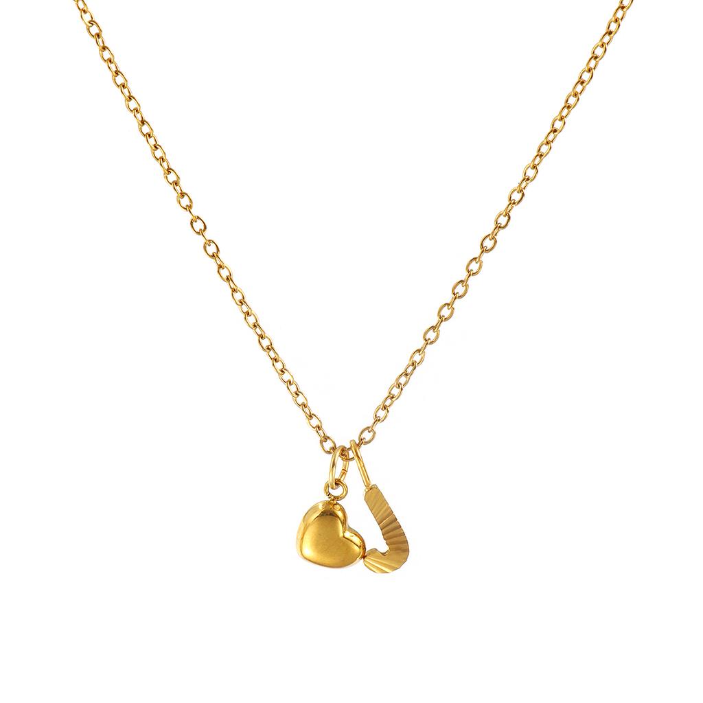 Doreen Box Gold Plated Heart Letter Pendant Necklace 304 Stainless Steel Chain Necklace For Women, Stylish Gift 45cm+ 5cm,1PC