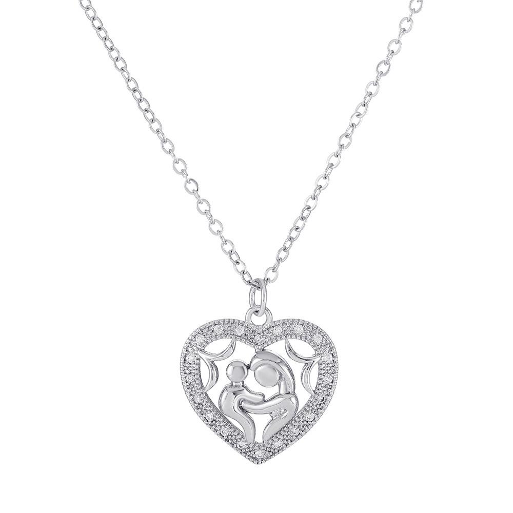 Multi-Tone Mom & Child Pendant Necklace Set, Heart & Family Silhouette Necklaces for Mother's Day