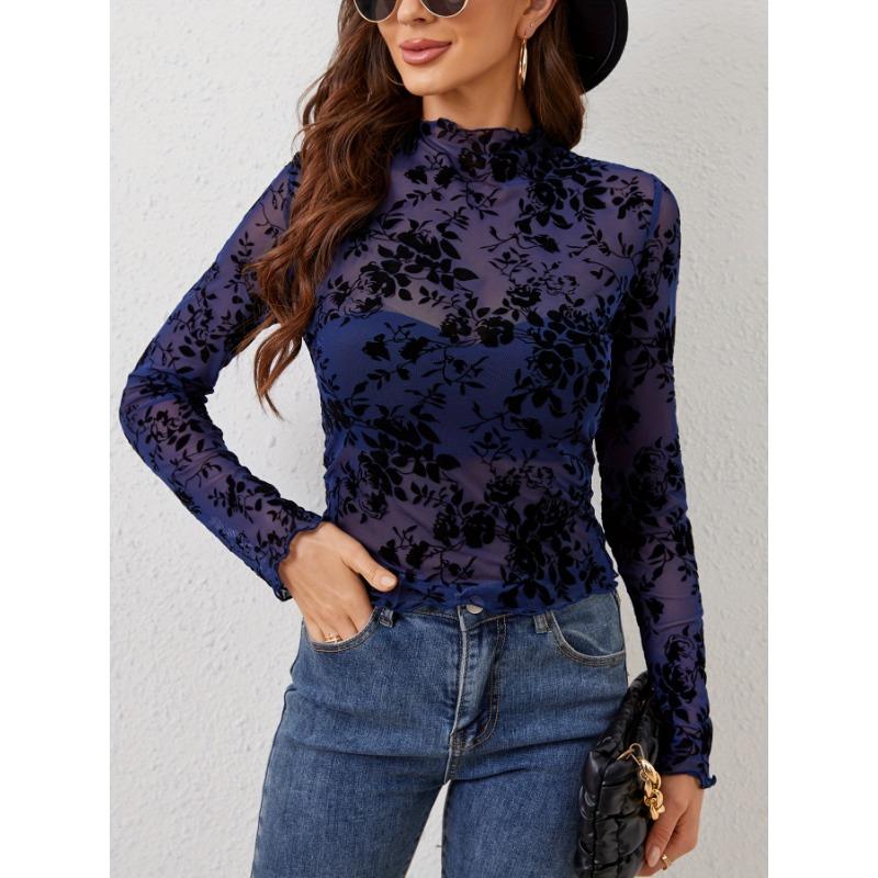 Women's Fashion Casual Spring Fall Solid Color Print Long Sleeve O-Neck Blouses & Shirts