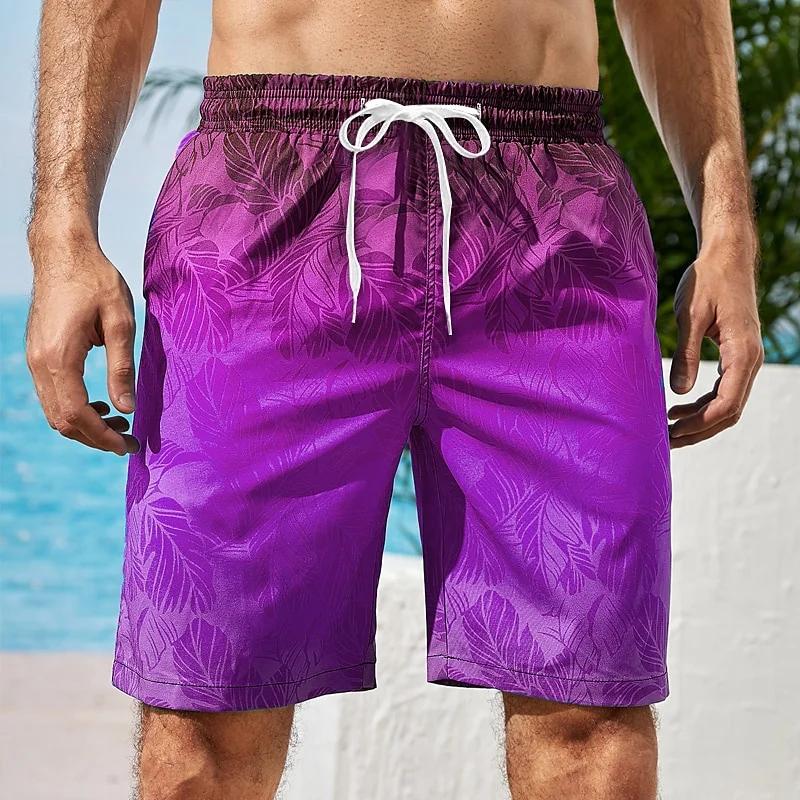 Full Print Gradient Color Beach Shorts For Men 3D Printed Men's Summer Casual Vacation Board Shorts Loose Surf Swim Trunks