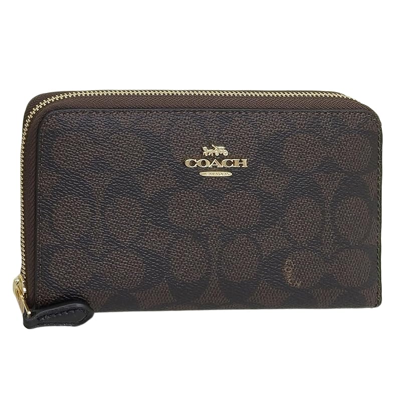 

[coach] wallet ladies round zipper long wallet outlet brand medium round zip wallet signature canvas CW781 (Walnut×Black/Brown) [product]