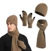 Soft Winter Keep Warm Set Fleece Lining Thicken Beanie Gloves Scarf Solid Color Knitted Unisex Hat Neckerchief for Men Women