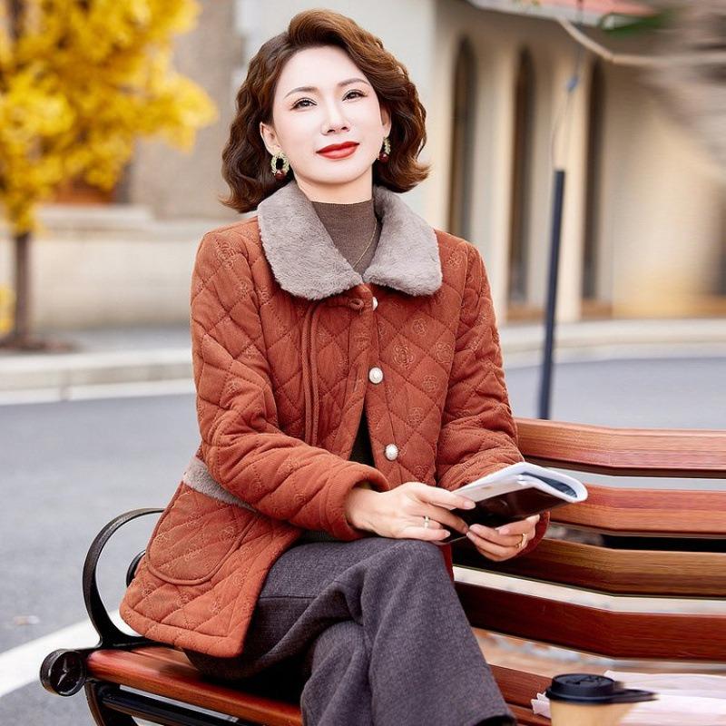 Fleece Mother Winter Thickened Cotton-padded Coat New Coat Middle-aged Autumn and Winter Short Warm Cotton-padded Jacket Women