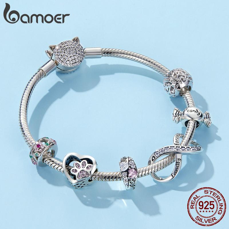 BAMOER Silver Charm Collection 925 Silver Dazzling CZ Beads Fit Bracelets & Bangles Jewelry