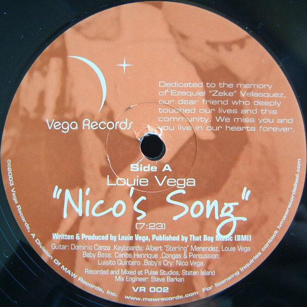 

12inch Record LOUIE VEGA - Nico s Song / Africa / Brasil VR002 Vega Records 2003 US Dance & Electronica Used