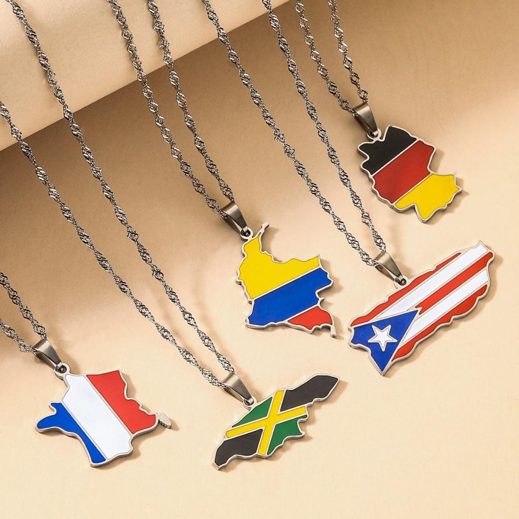 Unisex World Map Jamaica Pendant Necklace