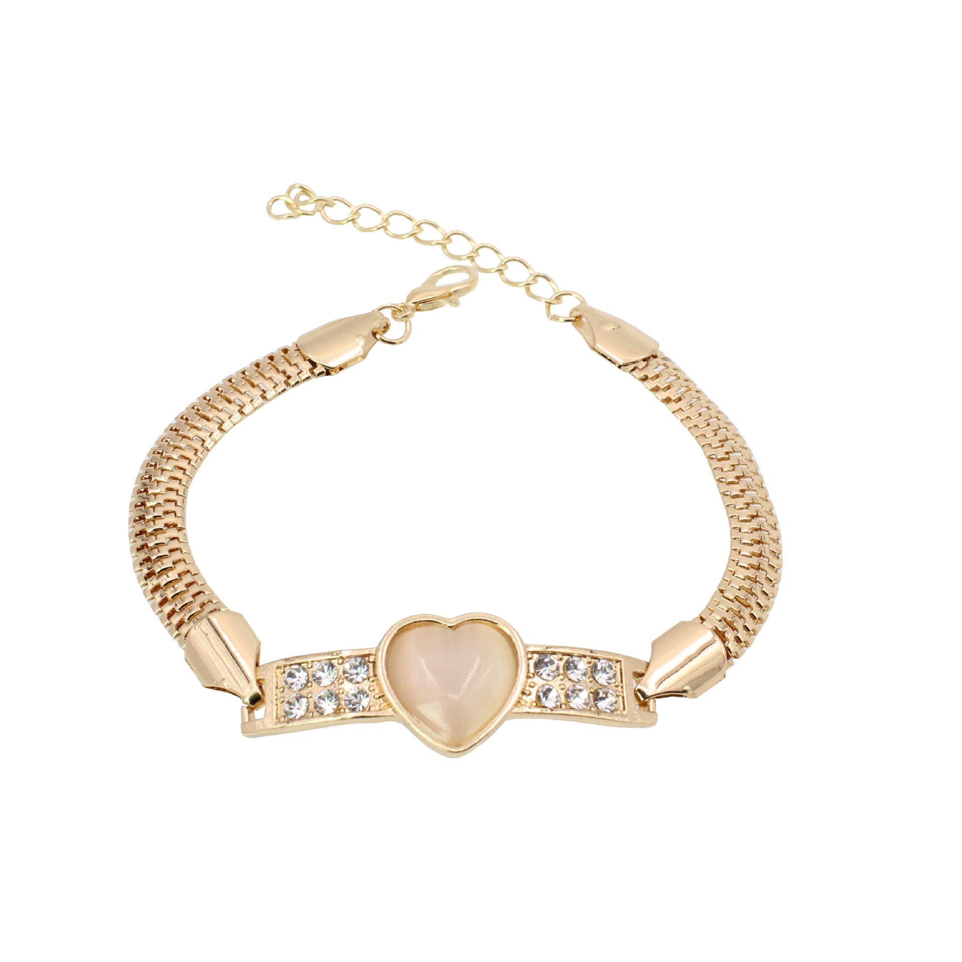 European  American Style Rhinestone Cat s Eye Heart Bracelet