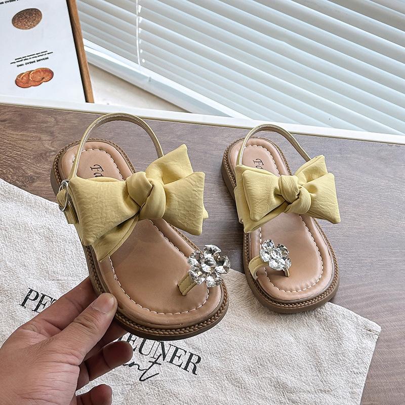 

Girls Sandals Open Toes Big Bows Sweet Children Princess Shoes Shiny Crystal Flowers 2025 Summer New Kids Beach Shoes Casual 26 жёлтый