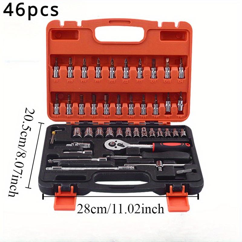 46pcs 1/4 Drive Impact Socket Set,Drive Master Socket Set, with Drive Head Ratchet,Universal Joint,Extension Bar ,CR-V Steel Mirror Chrome