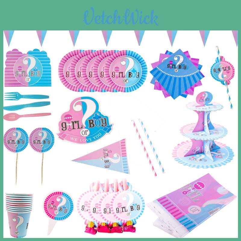 Elegant Baby Gender Reveal Party Decoration Boy Or Girl Disposable Tableware Set
