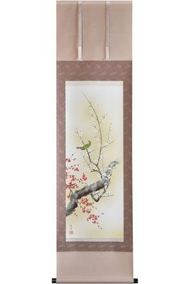 Sunny Town Gallery Hanging Bird and Flower Spring Red and White Plum Blossoms and a by Takeyo Wide X 164cm High Scroll, Painting, Hanging,