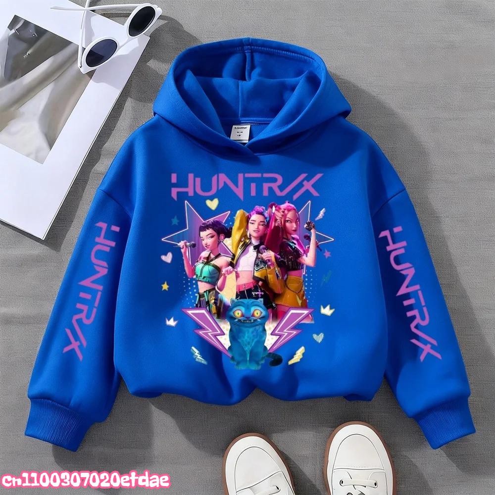 KPop Demon Hunters Cute Print Boys Girls Hooded Sweatshirt Children's Fall and Winter Casual Fashion Warm Pullover Sweatshirt