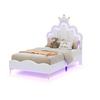 Letto Matrimoniale Piatto 90*200cm, Letto Principessa a Forma di Corona, Rivestimento Morbido in Ecopelle PU, Striscia LED Ambientale Regolabile, Bianco