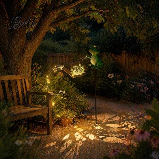 Garden Gift for Plant Lovers Solar Frog Stake Light, Watering Can Shadow Projection Lamp with Metal Landscape Lighting Waterfall LED, Outdoor