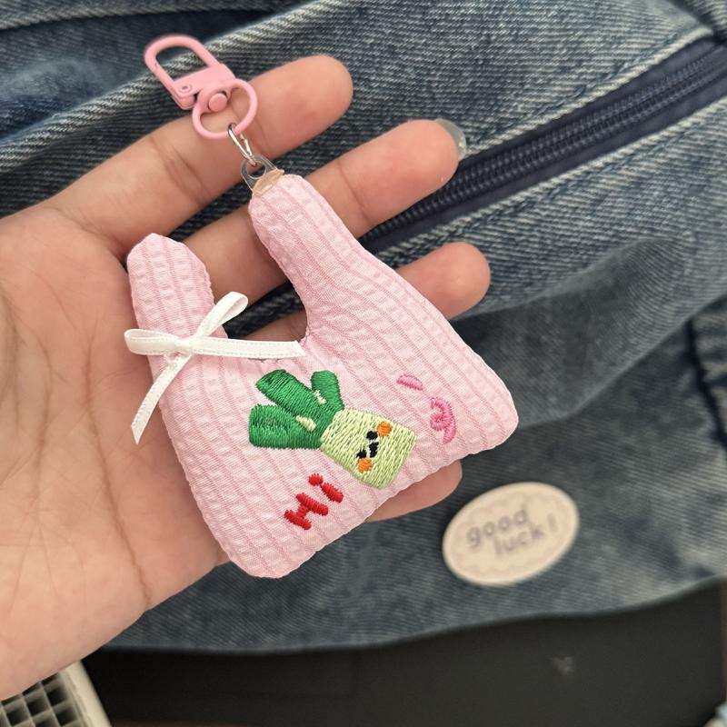 Cute Mini Vegetable Shopping Bag-Shaped Keychain With Cartoon Embroidery For Backpack Decoration And Daily Use