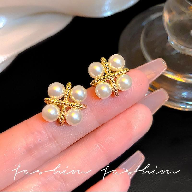 

Small Delicate Cross Imitation Pearl Stud Earrings for Women Unique Wedding Zircon Christmas Girl Valentine s Day Gift