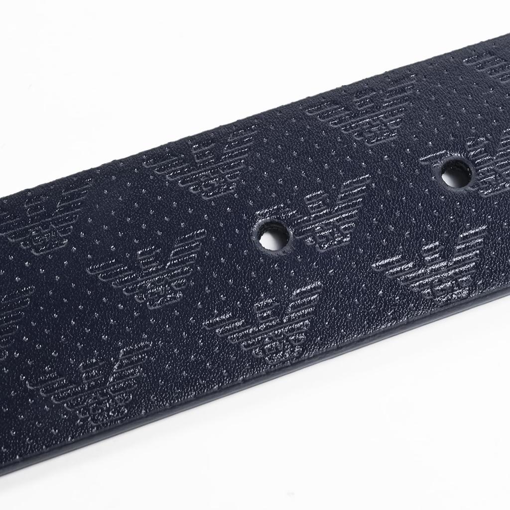 Emporio Armani Belt, 3.5cm Wide, Eagle Embossed, Compatible with the Stringa System, Reversible, Men's, Dark Blueblack, Y4S502 Y221E 88017, Leather,