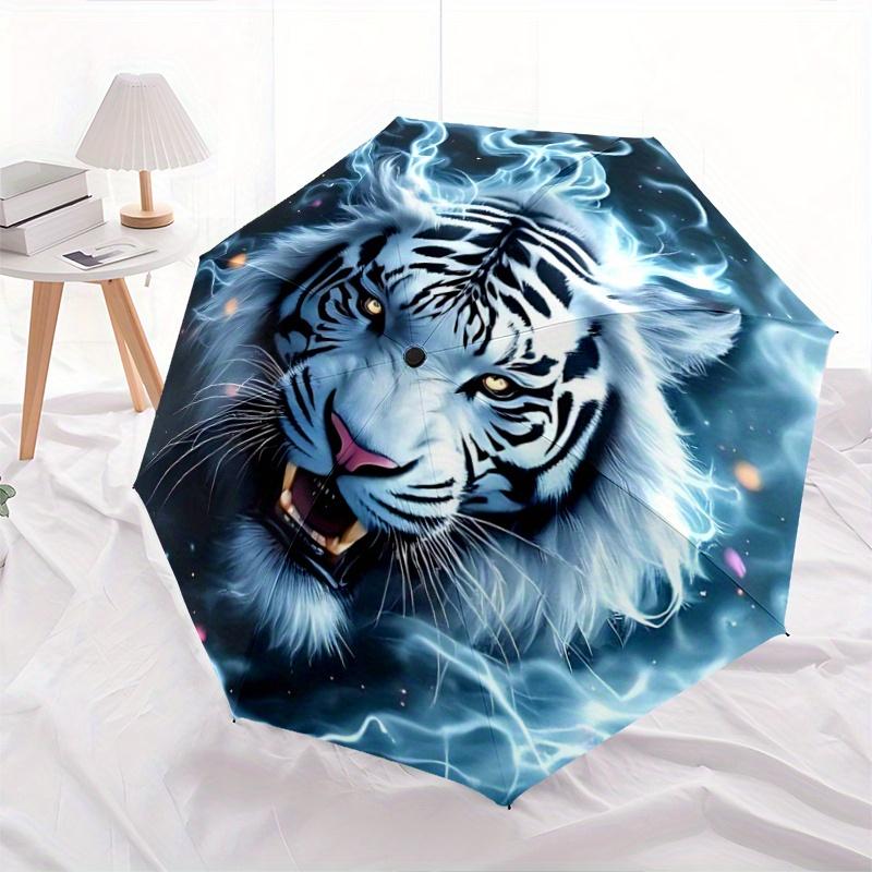

1pc Flaming White Tiger Automatic Folding Umbrella - 3 Folding Design, Vivid Cartoon Pattern, Suitable for Outdoor Activities, A Gift for Fans In