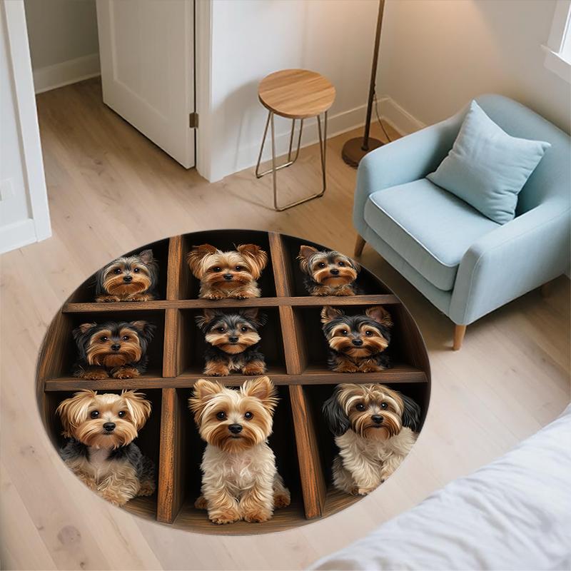 Yorkshire Terrier pattern round rug,Carpet Rug for Living Room Bedroom Sofa Playroom Decor,Non-slip Floor Mat,Holiday Gifts and Birthday Gifts