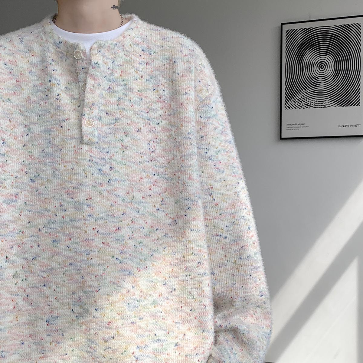 Men s Retro Color Block Half-Button Knit Sweater for Autumn/Winter XL