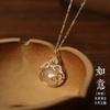 Guochao Style White Chalcedony Ping An Long Life Lock Necklace Light Luxury High Sense Ruyi Plated Pendant Clavicle Chain Neck Ornament