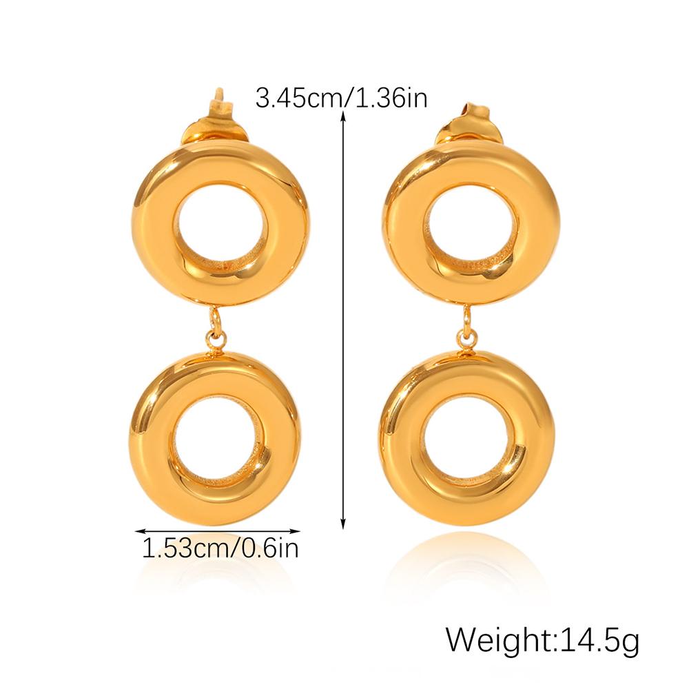 Trendy Stainless Steel Double Round Circle Drop Earrings for Women Gold Plated Statement Pendant Earring Party Jewelry Gifts золотой