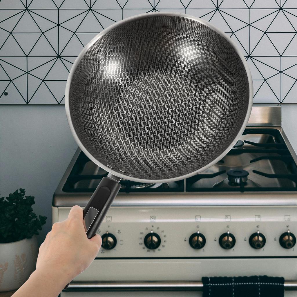 Stainless Steel Honeycomb Frying Pan Non Stick Egg Steak Pan Flat Bottom for All Stovetops Ergonomic Bakelite Handle Kitchen
