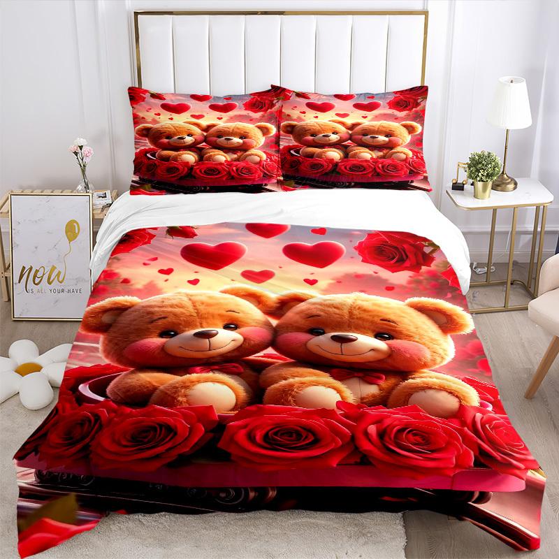 3pcs Anime Teddy Bear Bedding Set - Includes One Quilt Cover and Two Pillowcases (No Core) - Perfect for Bedroom and Guest Room Decoration -