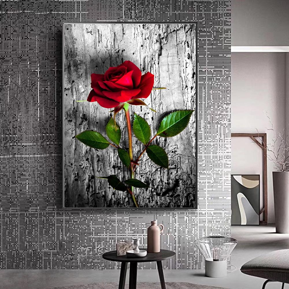 Red Roses Off-White Background Environment Art Tree Plants Canvas Painting Modern Home Decoration Luxury Artwork Prints Poster Pictures Pop Wall Mural
