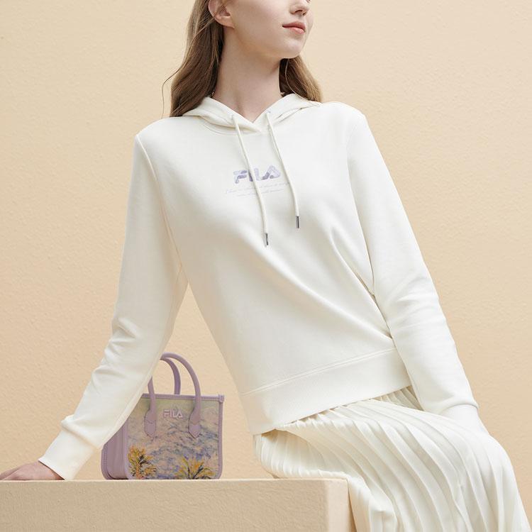 Fila Heritage Series Printed Letter Logo Hooded Sweatshirt Women Sweatshirt Ceramic-White F11W348202RIV