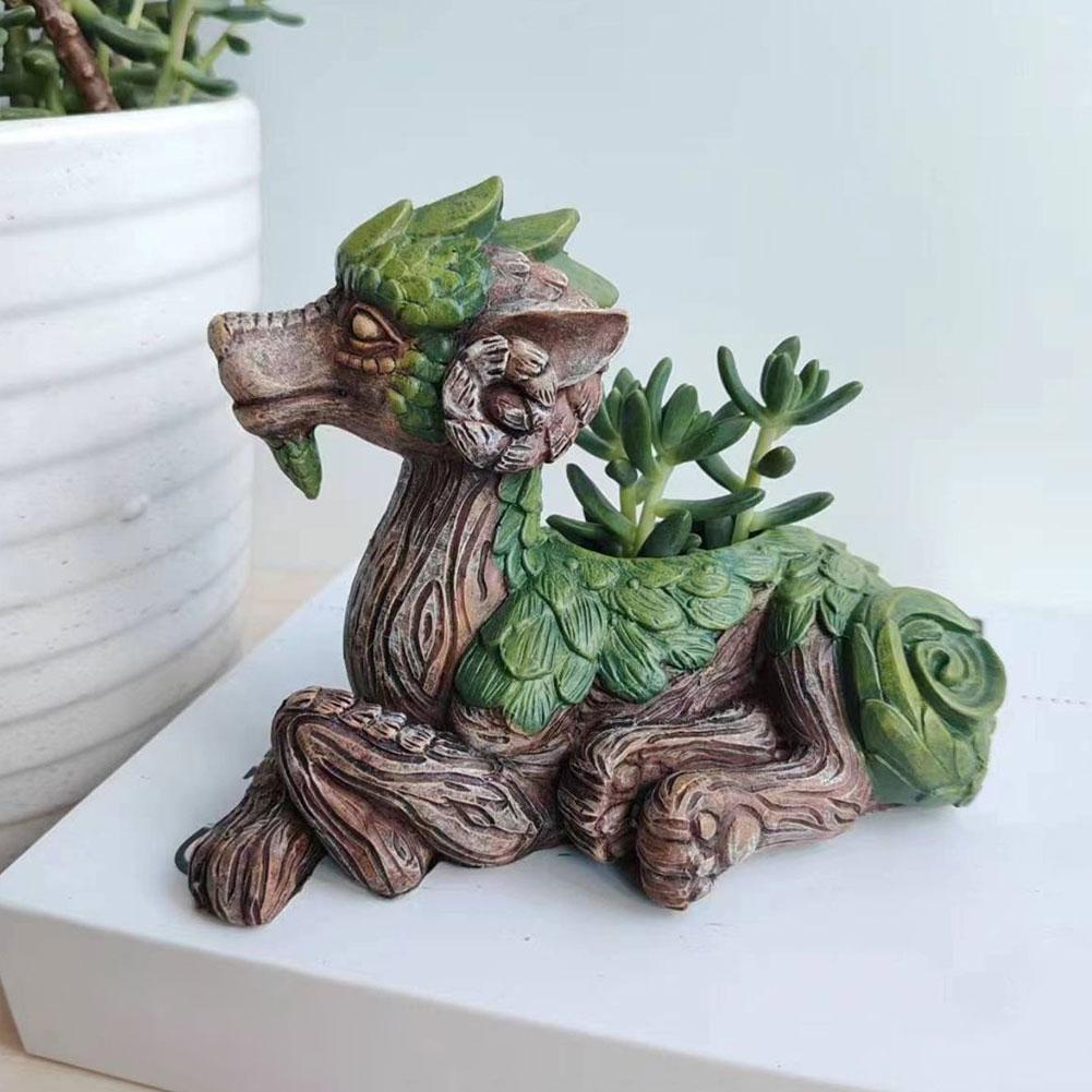 Creative Dragon Tree Succulent Planter Resin Garden Statue Unique Succulent Pot Decorative Plant Pot Gift for Nature Lovers Pot
