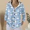 Women's Fashion Casual Sweater Button-Up Print Cardigan  Hooded Jacket