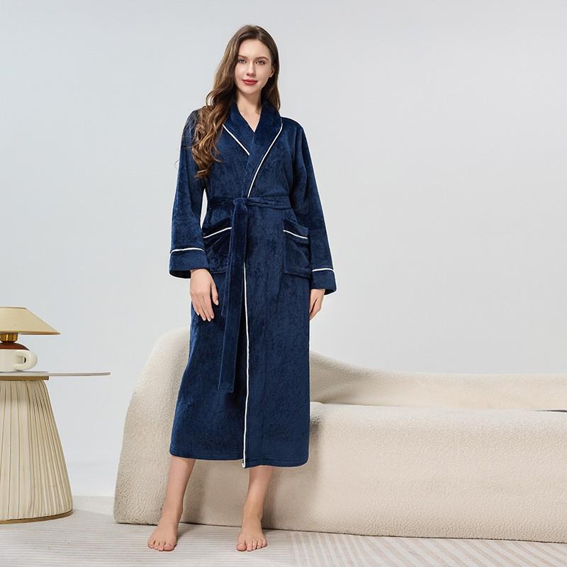 Unisex Flanel Bornoz Erkek Kadın Kalın Sıcak Pijama Bornozu Kışlık Ev Kullanımı