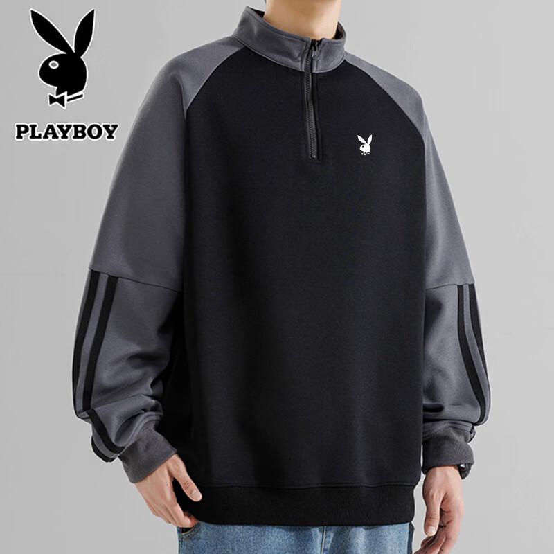 Playboy Men's Half-Zip Color-Block Stand-Collar Sweatshirt