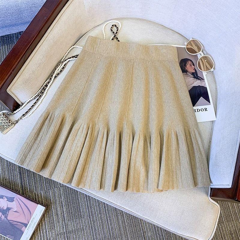 Foreign Elastic Waist Umbrella Skirt Short Autumn and Winter Half Skirt Women High Waisted Knitted A-line Short Skirt Female