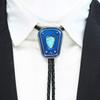 Mens Women Leather Bolo Tie Western Enamel Stone Pendant Cowboy Shirt Chain Collar Necktie Leather Rope Jewelry Necklace