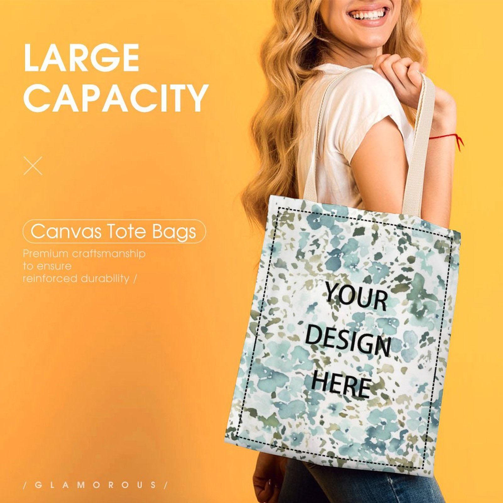 

Персонализированная сумка-тоут Холщовая сумка-тоут с настраиваемыми изображениями и текстом Многоразовая сумка для продуктов One Size белый