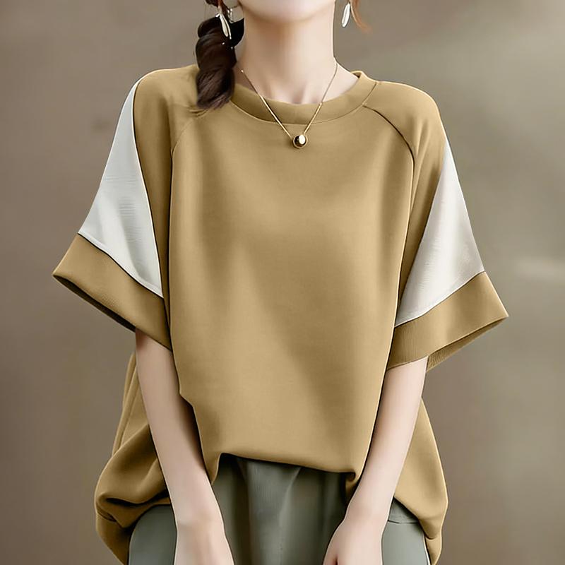 ZANZEA Women Casual Round Neck Loose Splice Short Sleeve T-Shirts