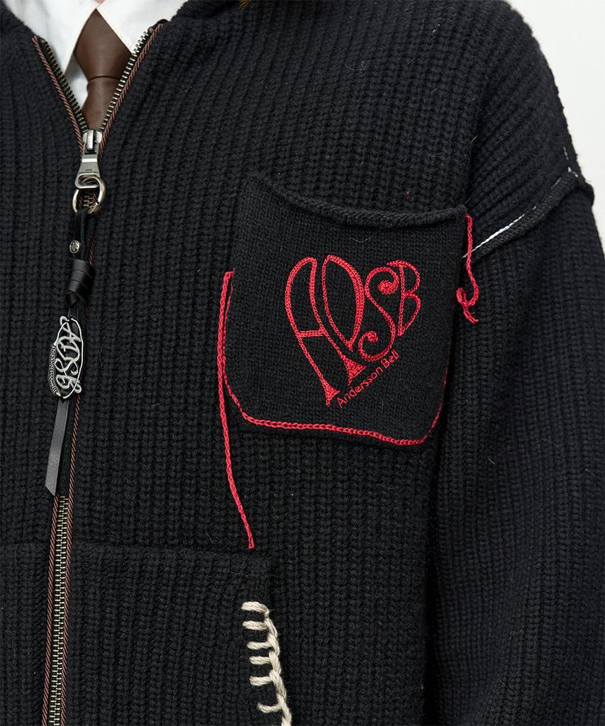 ADSB ANDERSSON BELL Unisex Heart Logo Hood Zip-Up Sweater Atb1420U(Black)